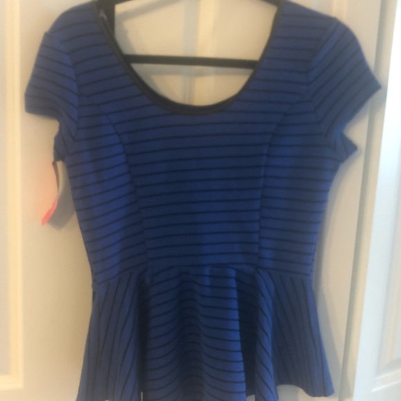 Black and Blue Stripped Peplum Top - Picture 2 of 3